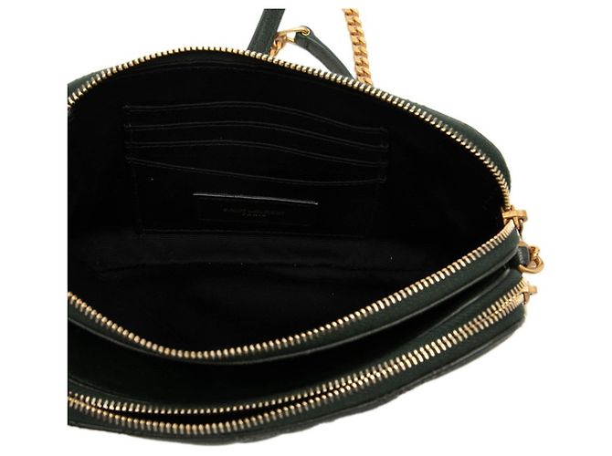 Pochette Becky con logo Saint Laurent YSL a doppia zip, borsa a tracolla con catena Verde - vista 4