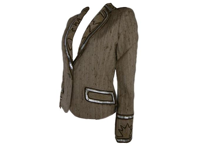 Chaqueta de seda beige bordada Christian Dior Castaño - vista 2