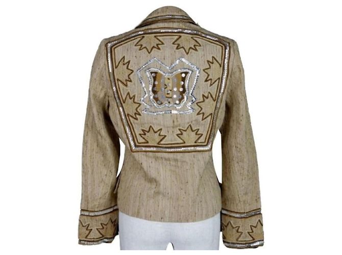 Chaqueta de seda beige bordada Christian Dior Castaño - vista 4