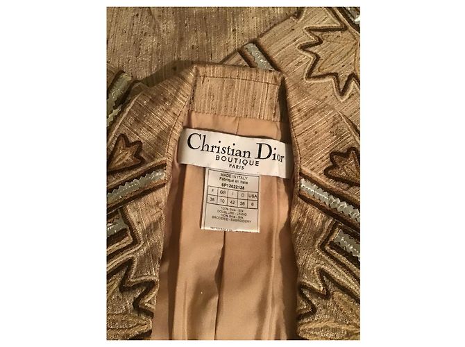 Chaqueta de seda beige bordada Christian Dior Castaño - vista 7