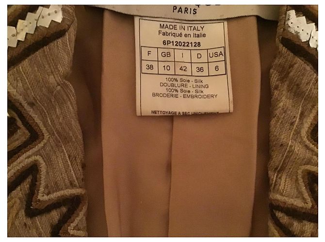 Chaqueta de seda beige bordada Christian Dior Castaño - vista 8