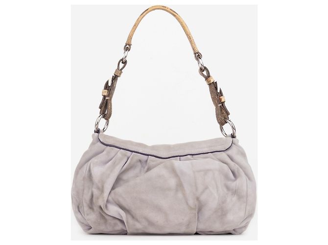 Prada 2000s Hobo Schultertasche aus Wildleder und Eidechse mit Schnalle Grau - Ansicht 3