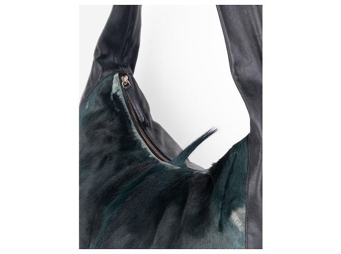 Borsa a tracolla e messenger Dries Van Noten SS15 in pelo di pony Verde - vista 6