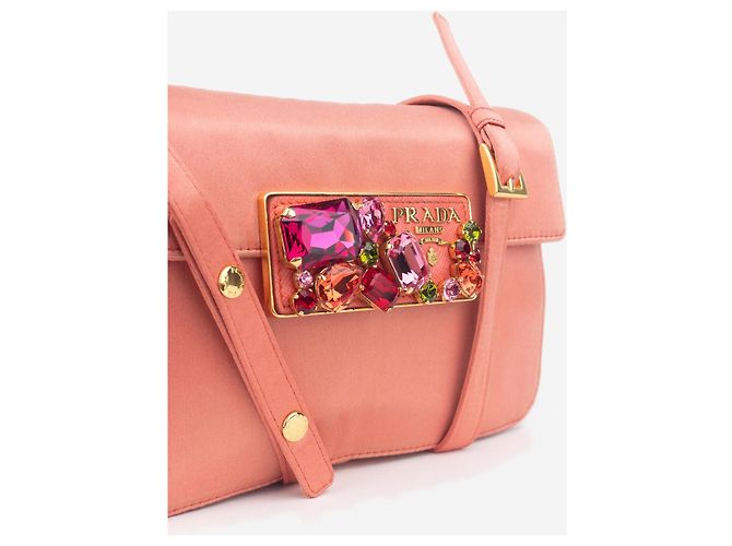 Borsa a tracolla da sera in raso con pietre preziose Prada anni 2000 Rosso - vista 6