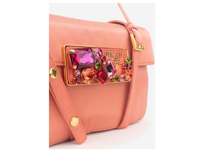 Borsa a tracolla da sera in raso con pietre preziose Prada anni 2000 Rosso - vista 7