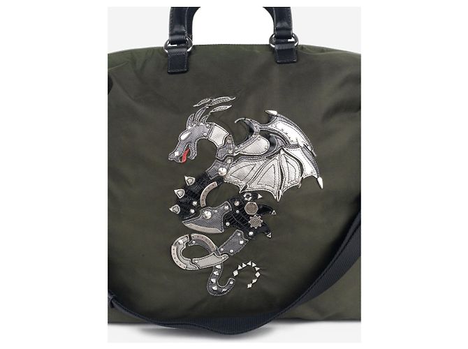Borsa Prada 2000s Large Tessuto 2-Way Dragon Verde - vista 4