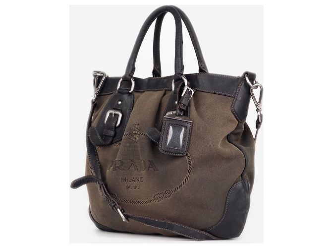 Prada Jacquard Canvas Shopper Handtasche aus den 2000ern Grün - Ansicht 2