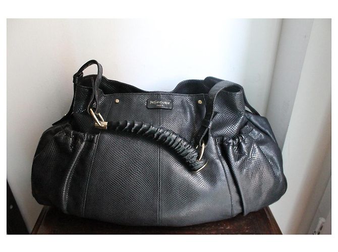 Yves Saint Laurent Borsa Mombasa in Pelle di Lucertola Nera - vista 2