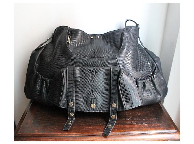 Yves Saint Laurent Borsa Mombasa in Pelle di Lucertola Nera - vista 3