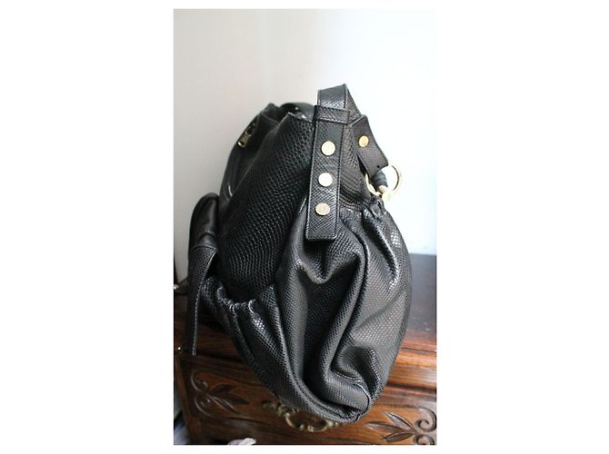 Yves Saint Laurent Borsa Mombasa in Pelle di Lucertola Nera - vista 6