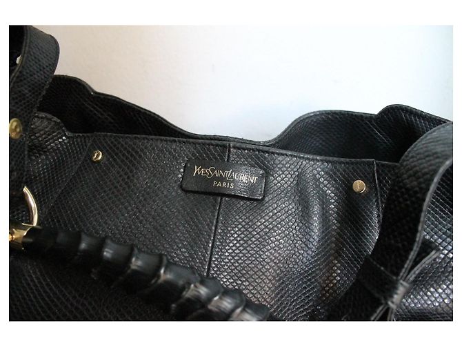 Yves Saint Laurent Borsa Mombasa in Pelle di Lucertola Nera - vista 7