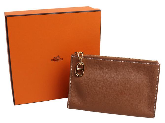 Hermès Pochette Hermes Zip Ango PM in Gold D'oro - vista 6