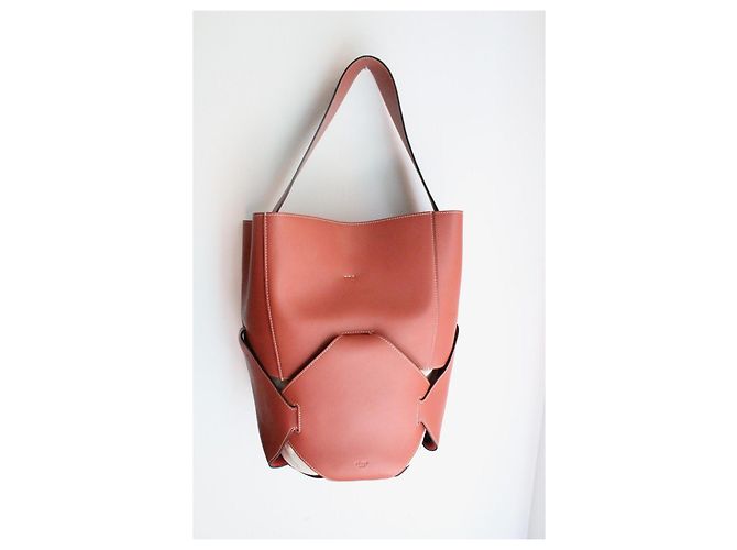 Borsa a secchiello Céline rosa scuro in pelle e tela Marrone - vista 2