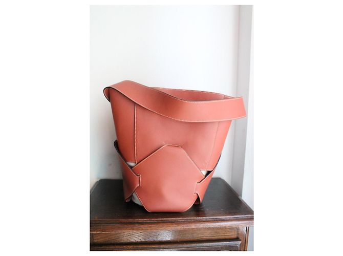 Borsa a secchiello Céline rosa scuro in pelle e tela Marrone - vista 5