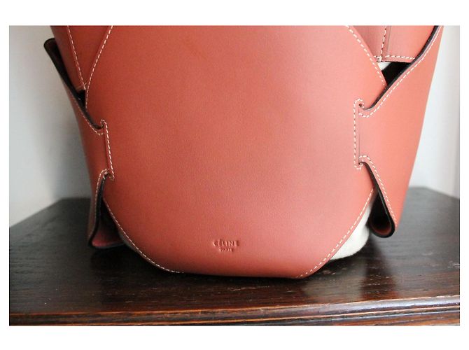 Borsa a secchiello Céline rosa scuro in pelle e tela Marrone - vista 7