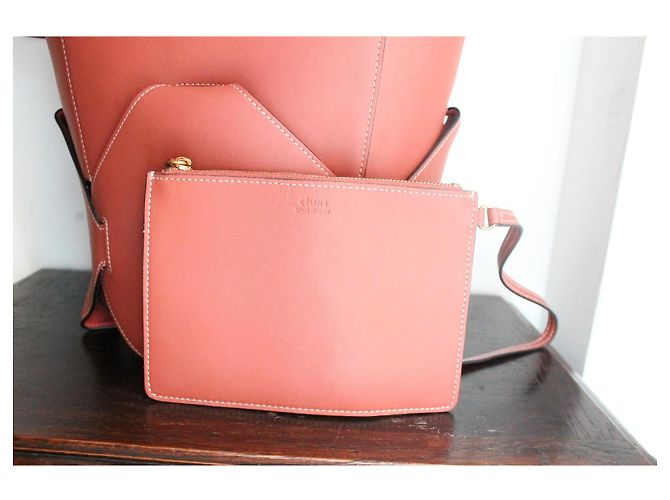 Borsa a secchiello Céline rosa scuro in pelle e tela Marrone - vista 9