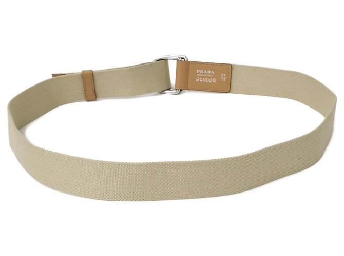 Prada Triangle Logo Plate Canvas Belt Beige - view 3