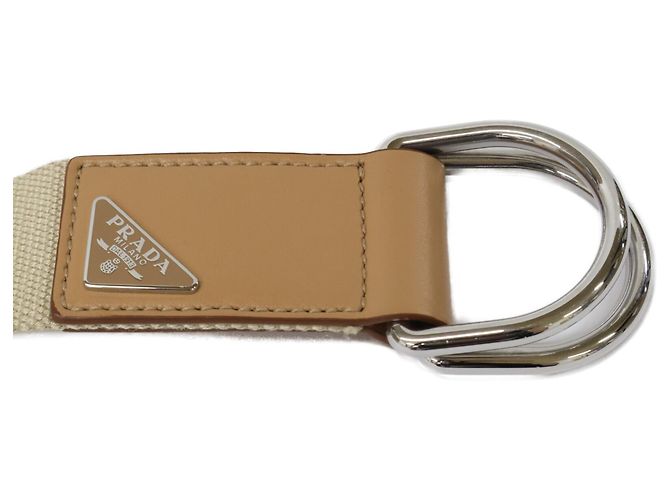 Prada Triangle Logo Plate Canvas Belt Beige - view 5