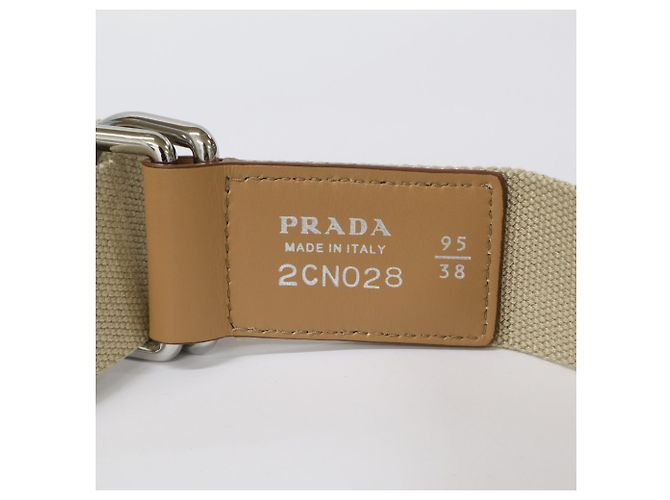 Prada Triangle Logo Plate Canvas Belt Beige - view 6