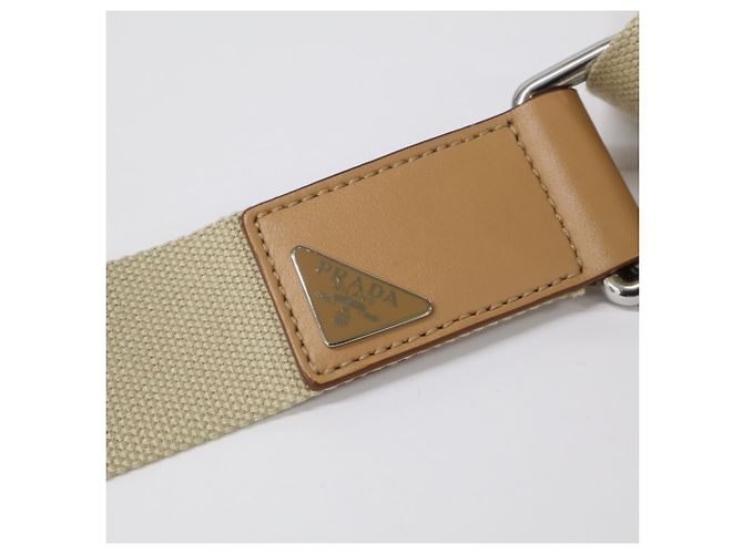 Prada Triangle Logo Plate Canvas Belt Beige - view 7