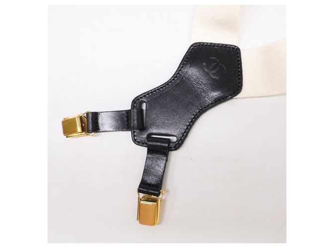 Bretelle Chanel 97P in pelle con design logo Nero Bianco - vista 2