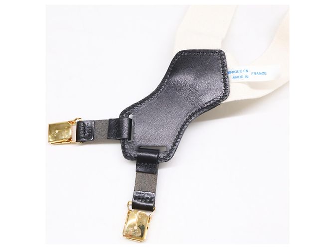 Bretelle Chanel 97P in pelle con design logo Nero Bianco - vista 6