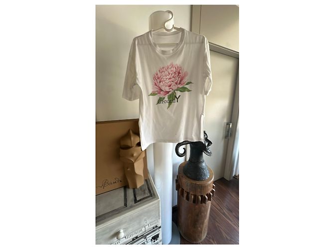 Autre Marque Ground Y T-shirt in cotone bianca con stampa peonia Rosa Bianco Verde - vista 2