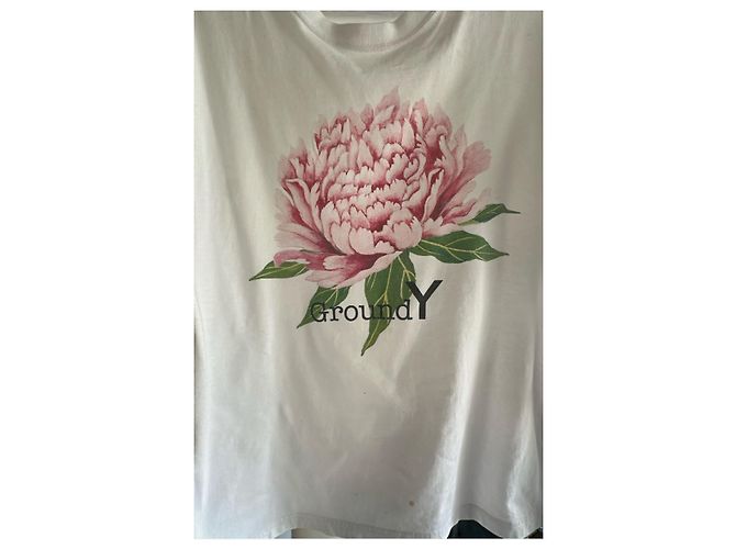 Autre Marque Ground Y T-shirt in cotone bianca con stampa peonia Rosa Bianco Verde - vista 3