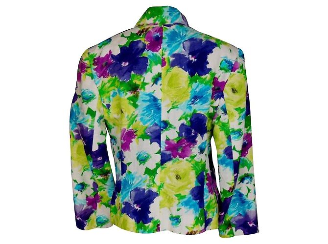Céline Celine Leinen-Blazer mit Blumenprint Weiß Blau Mehrfarben Grün Lila Gelb - Ansicht 2