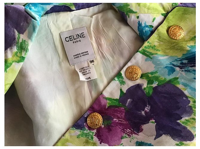 Céline Celine Leinen-Blazer mit Blumenprint Weiß Blau Mehrfarben Grün Lila Gelb - Ansicht 5
