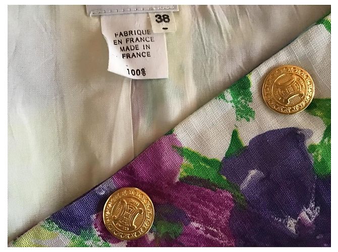 Céline Celine Leinen-Blazer mit Blumenprint Weiß Blau Mehrfarben Grün Lila Gelb - Ansicht 6