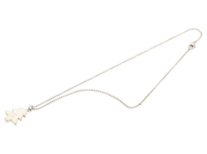 Timeless Chanel Coco Mark Weihnachtsbaum-Motiv Halskette Silber Weiß - Ansicht 3