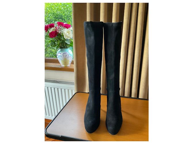 Lk Bennett Botas altas de ante elástico negro Sylvie L.K. Bennett - vista 3