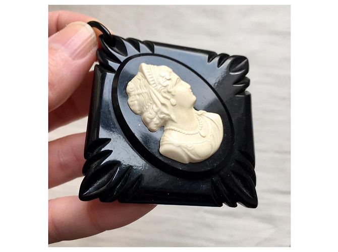 Vintage Bakelit-Cameo-Anhänger Schwarz & Weiß - Ansicht 5