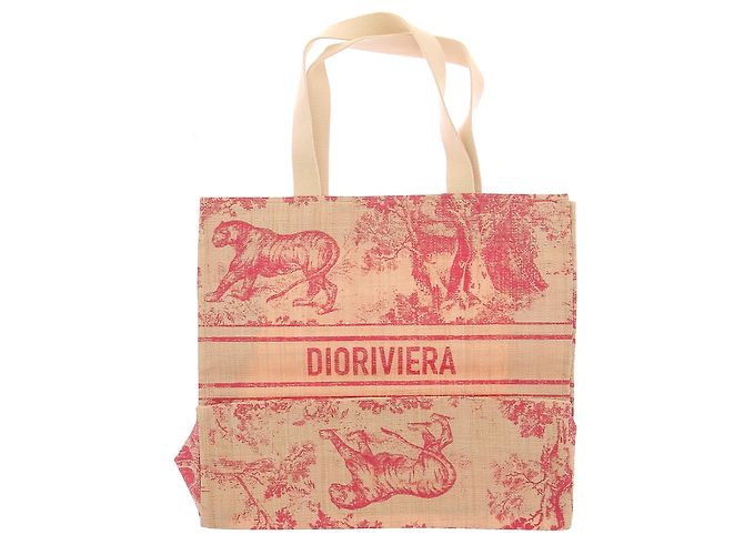 Borsa tote Dioriviera in rafia e toile de Jouy Beige - vista 2