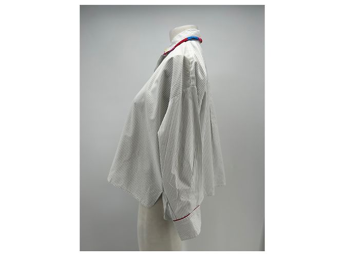 Autre Marque Camisa MII de rayas blanca de algodón Blanco - vista 3