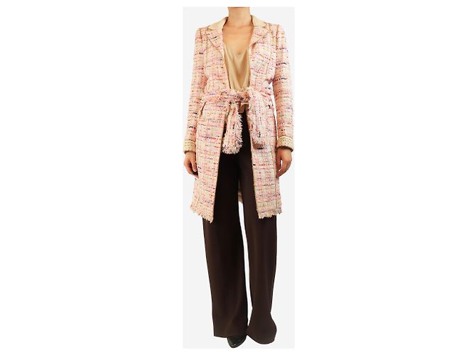 Chanel Abrigo de tweed rosa con cinturón - talla UK 8 - vista 3