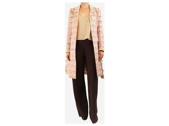 Chanel Abrigo de tweed rosa con cinturón - talla UK 8 - vista 4