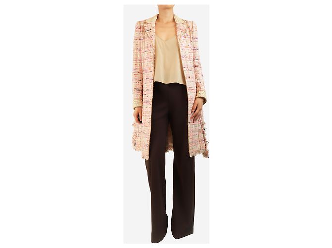 Chanel Abrigo de tweed rosa con cinturón - talla UK 8 - vista 5