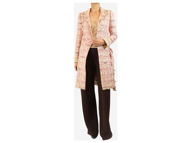 Chanel Abrigo de tweed rosa con cinturón - talla UK 8 - vista 6