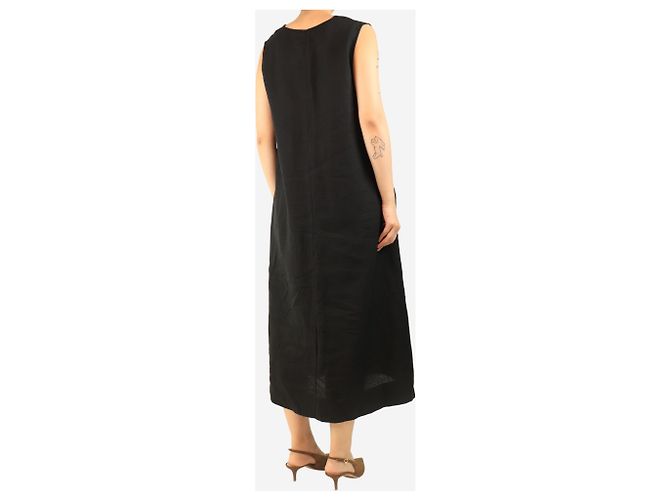 Autre Marque Midikleid aus Leinen in Schwarz - Größe L - Ansicht 2