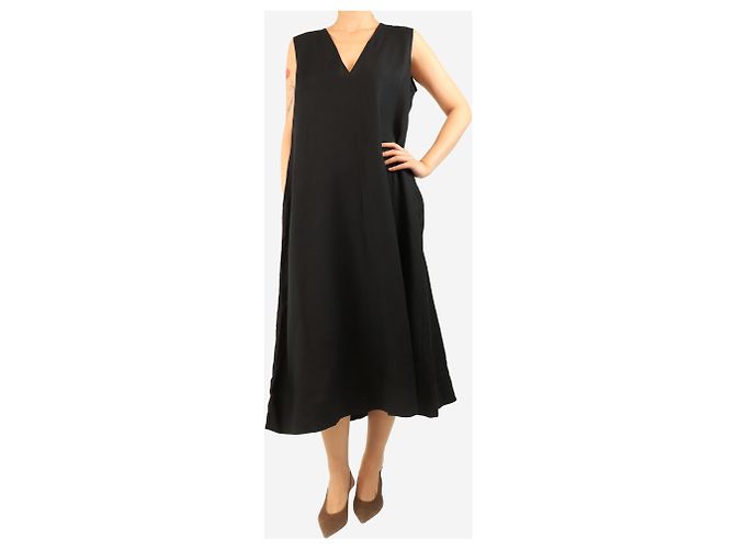 Autre Marque Midikleid aus Leinen in Schwarz - Größe L - Ansicht 3