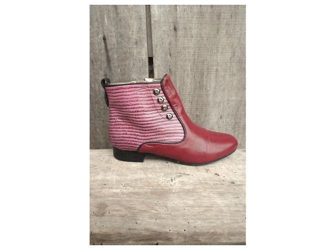 Autre Marque Stivaletti Karine Arabianù in pelle rosso e rosa - vista 7