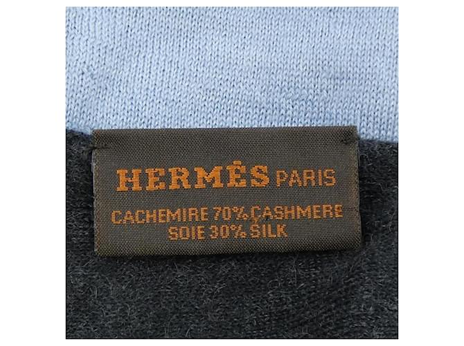 Hermès Stola in seta e cashmere Hermes Marrone Nero Blu - vista 3