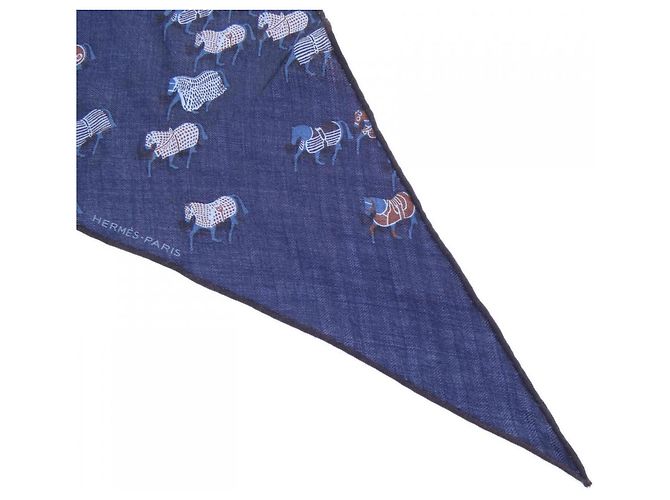 Hermès Losange Schal Marineblau Seide Kaschmir - Ansicht 2