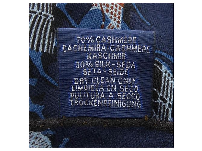 Hermès Losange Schal Marineblau Seide Kaschmir - Ansicht 3