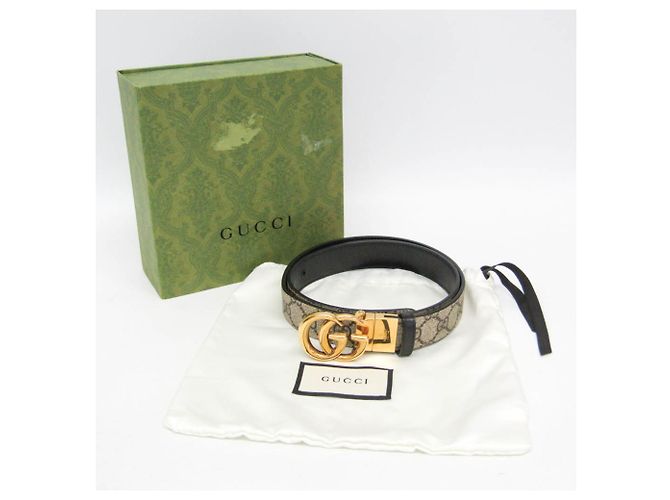 Cinturón reversible Gucci GG Emblem Negro Beige - vista 2