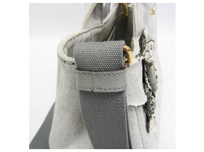 Borsa Prada Canapa Flower Corsage Denim Bianco - vista 11