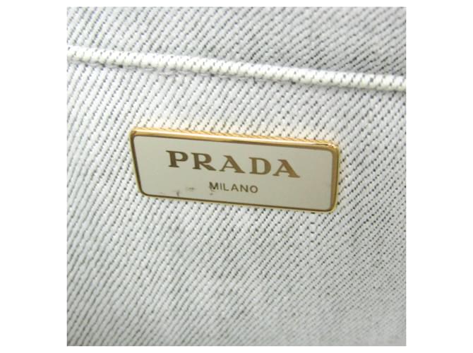 Borsa Prada Canapa Flower Corsage Denim Bianco - vista 16