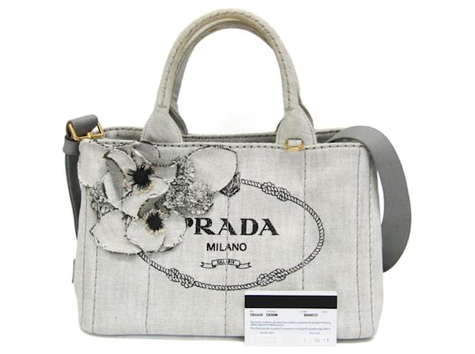 Borsa Prada Canapa Flower Corsage Denim Bianco - vista 2